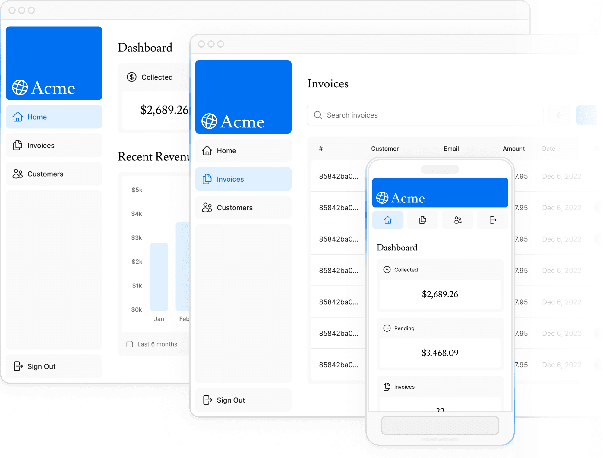 Screenshot of the invoice project showing the desktop version